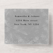 Schneeflocken Schnee Grau Winter Wunderland Hochze All In One Einladung (Rückseite)