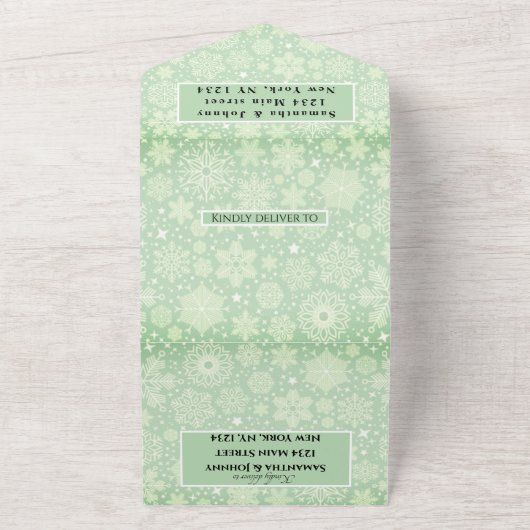 Schneeflocken Schnee Grün Winter Wunderland Hochze All In One Einladung (Außenbereich)