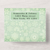 Schneeflocken Schnee Grün Winter Wunderland Hochze All In One Einladung (Rückseite)