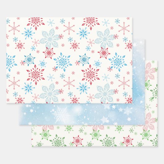 Schneeflocken, Schnee, Sterne, blauer Winterhimmel Geschenkpapier Set (Set)