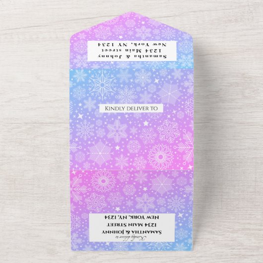 Schneeflocken Schneeflocken Rosa Winterwunder Hoch All In One Einladung (Außenbereich)