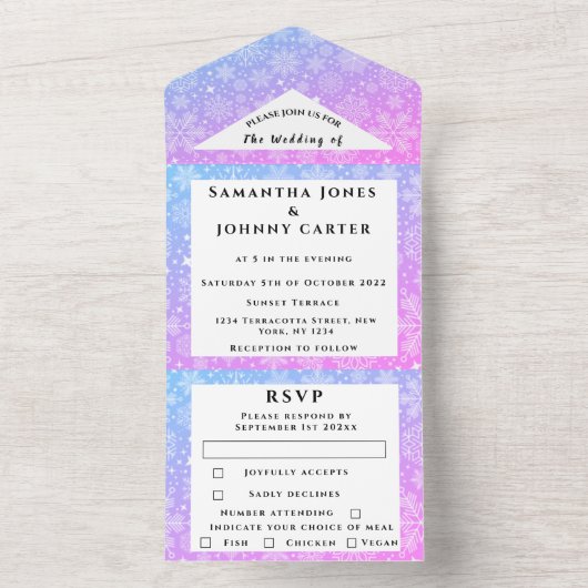 Schneeflocken Schneeflocken Rosa Winterwunder Hoch All In One Einladung (Innen Boden)