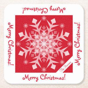 Schneeflocken Schneeflocken Roter Urlaub Getränk v Rechteckiger Pappuntersetzer