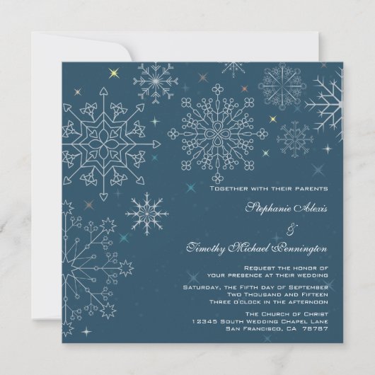 Schneeflocken-Schneeflocken-Winterhochzeit Einladung (Vorderseite)