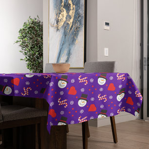 Schneeflocken Schneemann Zuckerstangen Blaue Hinte Tischdecke