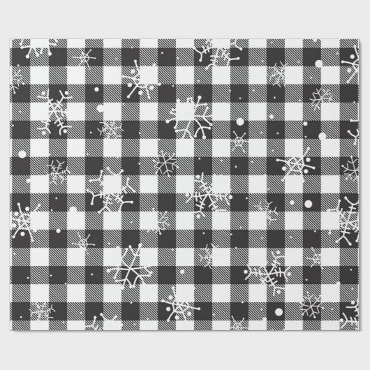 Schneeflocken Schwarz-weiß Buffalo Kariert Geschenkpapier (Flach)