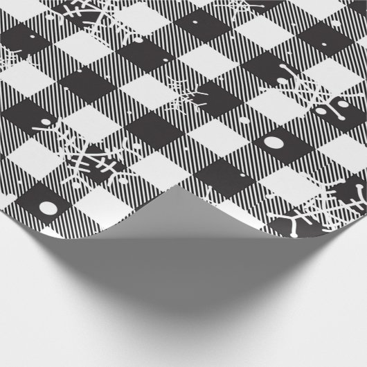 Schneeflocken Schwarz-weiß Buffalo Kariert Geschenkpapier (Ecke)