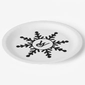 Schneeflocken Schwarz/Weiß Mit Monogramm Weihnacht Pappteller (Schrägansicht)