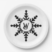 Schneeflocken Schwarz/Weiß Mit Monogramm Weihnacht Pappteller (Vorderseite)