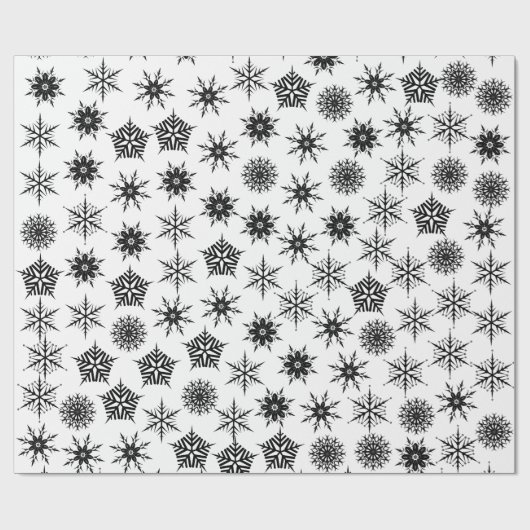 Schneeflocken schwarz-weiß Muster Geschenkpapier (Flach)