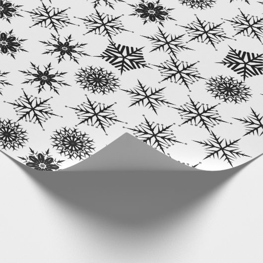 Schneeflocken schwarz-weiß Muster Geschenkpapier (Ecke)