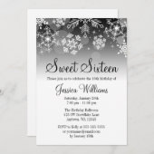 Schneeflocken Schwarz-weiß Winterwonderland Süß 16 Einladung (Vorne/Hinten)