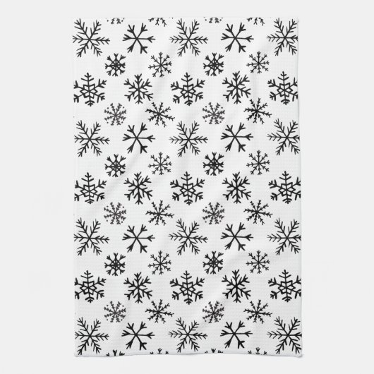 Schneeflocken Schwarzweiß-Muster Geschirrtuch (Vertikal)