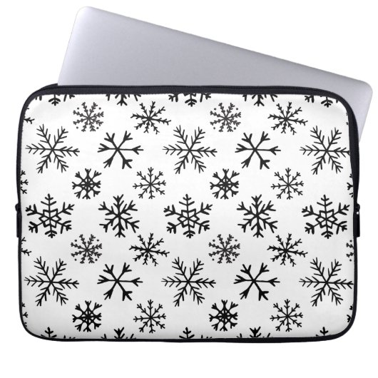 Schneeflocken Schwarzweiß-Muster Laptopschutzhülle (Vorderseite)