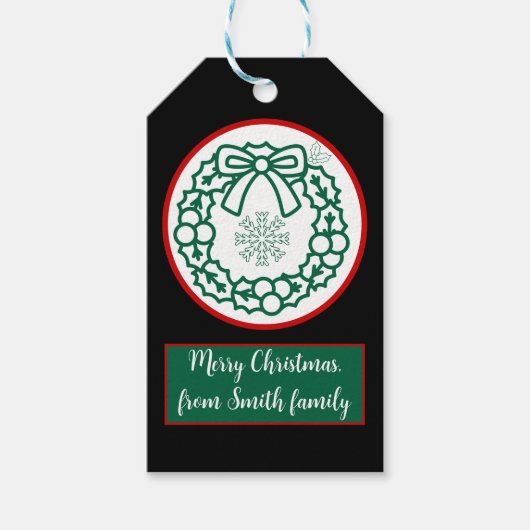 Schneeflocken-Script-Schriftart für grün und rot Geschenkanhänger (Vorderseite)