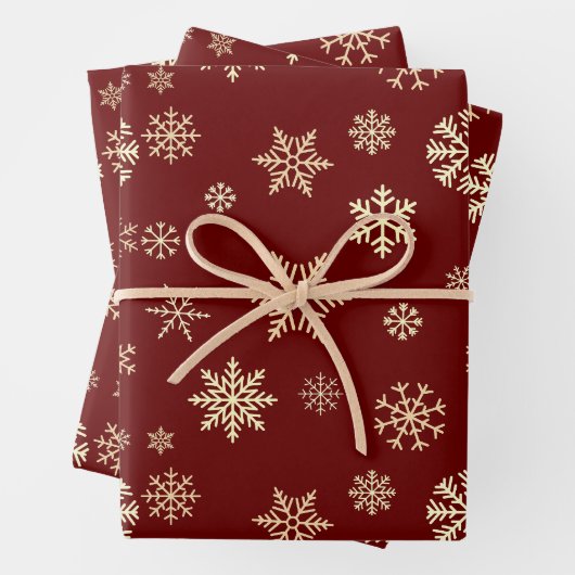Schneeflocken Seamloses Muster Maroon Weihnachten Geschenkpapier Set (Beispiel)