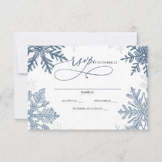 Schneeflocken Silber Blau Weihnachten Winter Hochz RSVP Karte