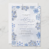 Schneeflocken Silber Blau Winter QR-Code Hochzeit Einladung (Vorderseite)
