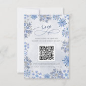 Schneeflocken Silber Blau Winterhochzeit QR CODE RSVP Karte (Vorderseite)