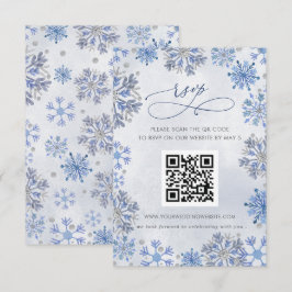 Schneeflocken Silber Blau Winterhochzeit QR CODE RSVP Karte