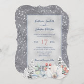 Schneeflocken Silber Winter rustikale Blumenhochze Einladung (Vorne/Hinten)