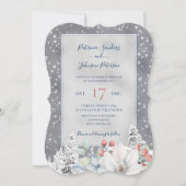Schneeflocken Silber Winter rustikale Blumenhochze Einladung (Vorderseite)