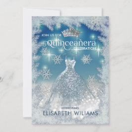 Schneeflocken Silberkleid ombre tiara Quinceañera Einladung