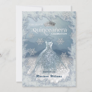 Schneeflocken Silberkleid ombre tiara Quinceañera Einladung