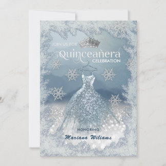 Schneeflocken Silberkleid ombre tiara Quinceañera Einladung