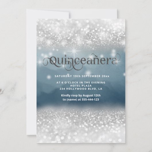 Schneeflocken Silberkleid ombre tiara Quinceañera Einladung (Rückseite)