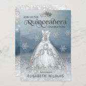 Schneeflocken Silberkleid ombre tiara Quinceañera Einladung (Vorne/Hinten)