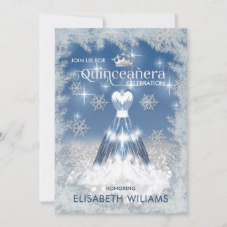 Schneeflocken Silberkleid ombre tiara Quinceañera Einladung