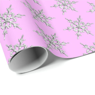 Schneeflocken, silberne Kristalle auf Eis pink Geschenkpapier