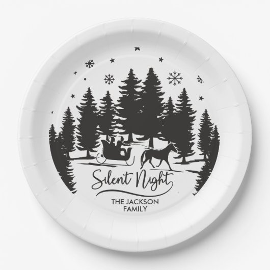 Schneeflocken-Silhouetten in der nächtlichen Still Pappteller (Vorderseite)