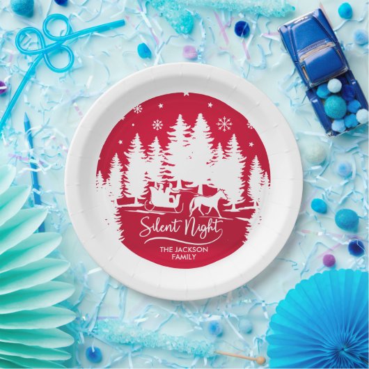 Schneeflocken-Silhouetten in der nächtlichen Still Pappteller (Party)