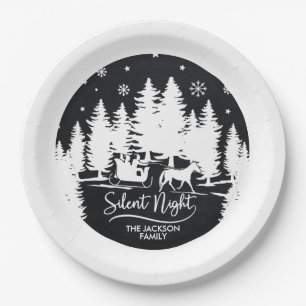 Schneeflocken-Silhouetten in der nächtlichen Still Pappteller