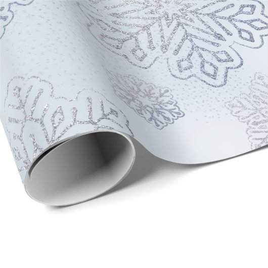 Schneeflocken Silver Glitzer Dusty Geschenkpapier (Rolleneckpunkt)