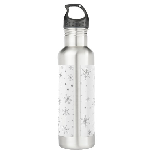 Schneeflocken - Silver Grau & Weiß Edelstahlflasche (Rückseite)