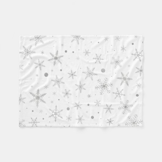 Schneeflocken - Silver Grau & Weiß Fleecedecke (Vorderseite (Horizontal))