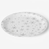 Schneeflocken - Silver Grau & Weiß Pappteller (Schrägansicht)