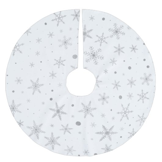 Schneeflocken - Silver Grau & Weiß Polyester Weihnachtsbaumdecke (Vorderseite)