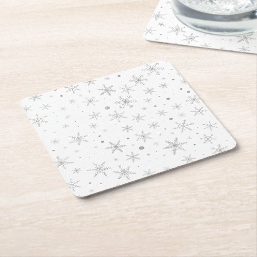 Schneeflocken - Silver Grau & Weiß Rechteckiger Pappuntersetzer (angewinkelt)