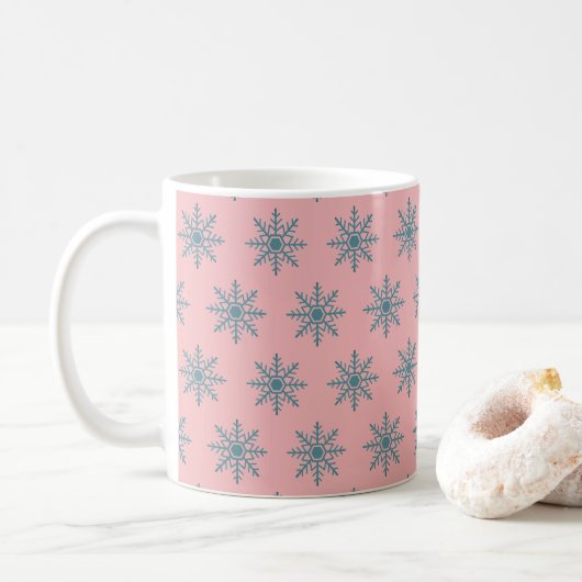 Schneeflocken Skandinavien Muster Winter Valentine Kaffeetasse (Mit Donut)