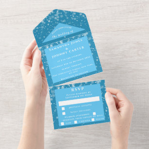 Schneeflocken Snow Blue Winter Wonderland Hochzeit All In One Einladung