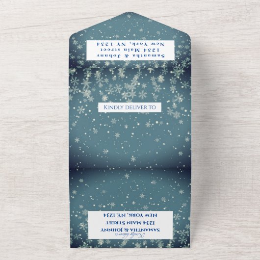 Schneeflocken Snow Blue Winter Wonderland Hochzeit All In One Einladung (Außenbereich)