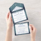 Schneeflocken Snow Blue Winter Wonderland Hochzeit All In One Einladung (Abreißen)