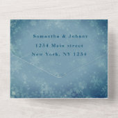 Schneeflocken Snow Blue Winter Wunderland Hochzeit All In One Einladung (Rückseite)