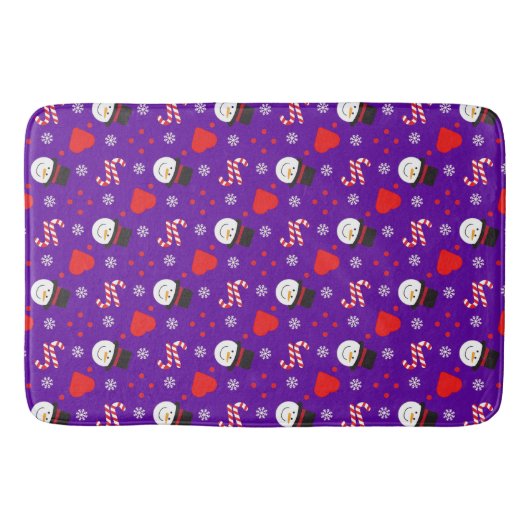 Schneeflocken Snowman Candy Canes Blue Background Badematte (Vorderseite)