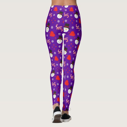 Schneeflocken Snowman Candy Canes Blue Background Leggings (Rückseite)