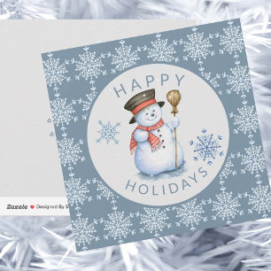 Schneeflocken Snowman Happy Holidays Blue Gray Feiertagskarte